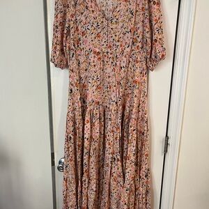 Petal & Pup Pink Floral V-Neck Tiered Maxi Dress